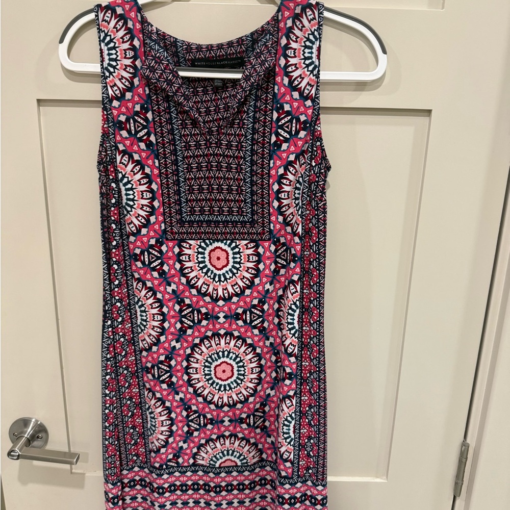 White House Black Market Sleeveless Sheath Dress | Size S - Pink, Navy & White